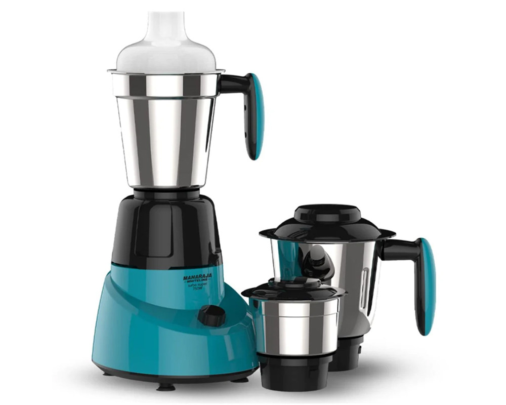 Maharaja Whiteline Turbo Super 750 Watt Mixer Grinder with 3 Jars | Turquoise Blue & Black