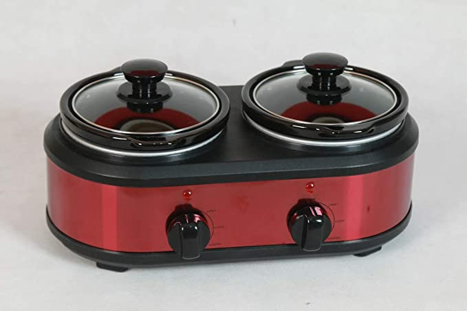 SKY LINE VTL 6060 Stainless Steel Slow Cooker 2 Pot 200W, 2 x 1.5Ltr -Red