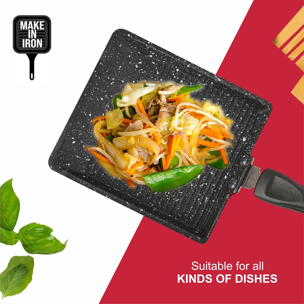 PRINGLE Glaze Mini Square Induction Base Non-Stick aluminums Mini Snack Maker Grill Pan 3mm Thickness, Black Nonstick Coating-5 Layer- Finish Metal Spoon Friendly.