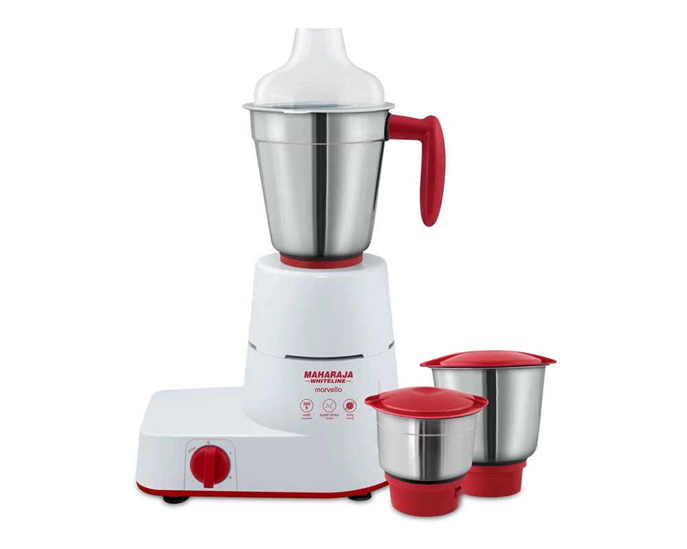 Maharaja Whiteline Marvello 500 Watt Mixer Grinder with 3 Jar | White & Red