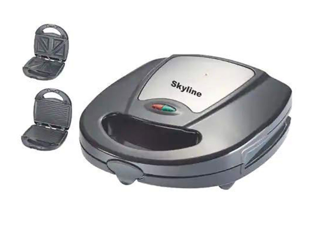 SKY LINE Slice 2 in 1 Detachable Non Stick Coating Plate, Sandwich Maker VTL-888- Black