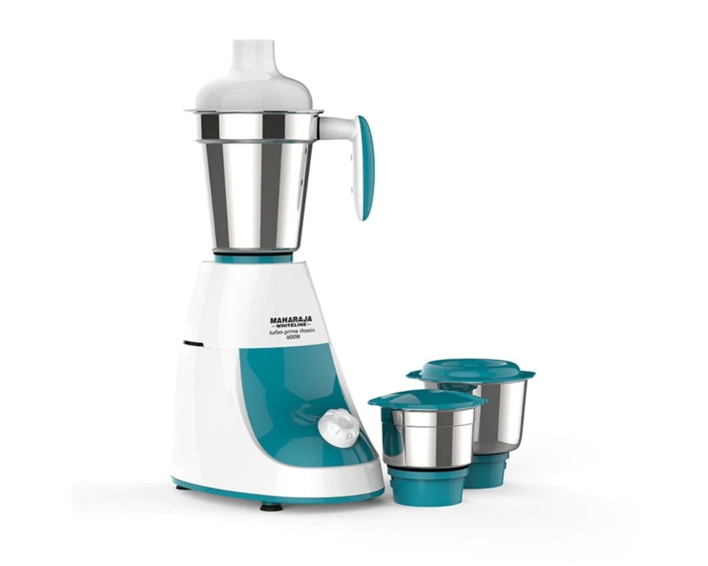 Maharaja Whiteline Turbo Prime Classic 600 Watt Mixer Grinder with 3 Jars | Turquoise Blue & White
